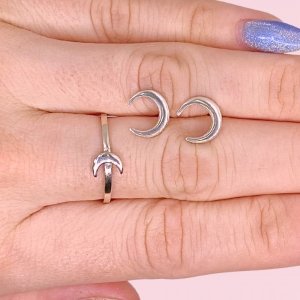 Conjunto Anillo Luna y Aros Luna de Plata 925